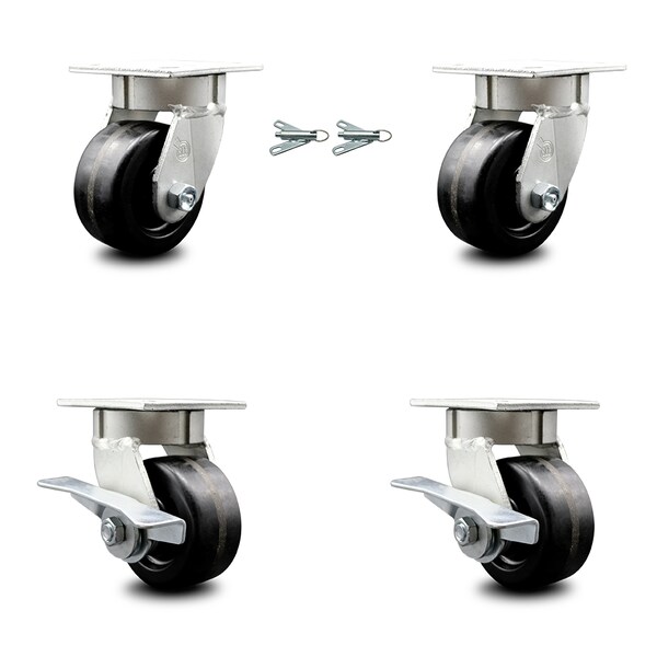 4 Inch Kingpinless Phenolic Wheel Caster Swivel Locks 2 Brakes SCC, 2PK